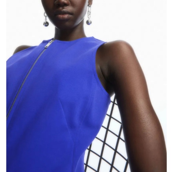 COS Flared Zip-Up Midi Dress Women M Blue Minimalist Modern Staple Sleeveless - Picture 4 of 9